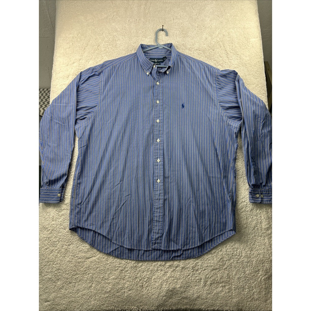 Ralph Lauren Vtg Shirt Men's 17.5 XXL Lt/Dark Blue Striped Blue Pony Classic Fit